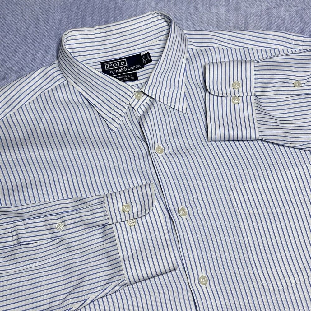 Polo by Ralph Lauren Blue Striped Button Up Cotton Warwick Shirt Men's 17 32/33‎
